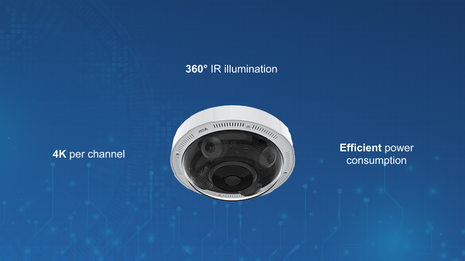 AXIS P3738-PLE panoramic camera with 4× 4K multidirectional coverage and deep learning, available from Winncom Technologies.