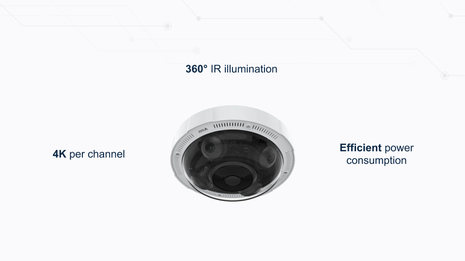 AXIS P3738-PLE panoramic camera with 4× 4K multidirectional coverage and deep learning, available from Winncom Technologies.