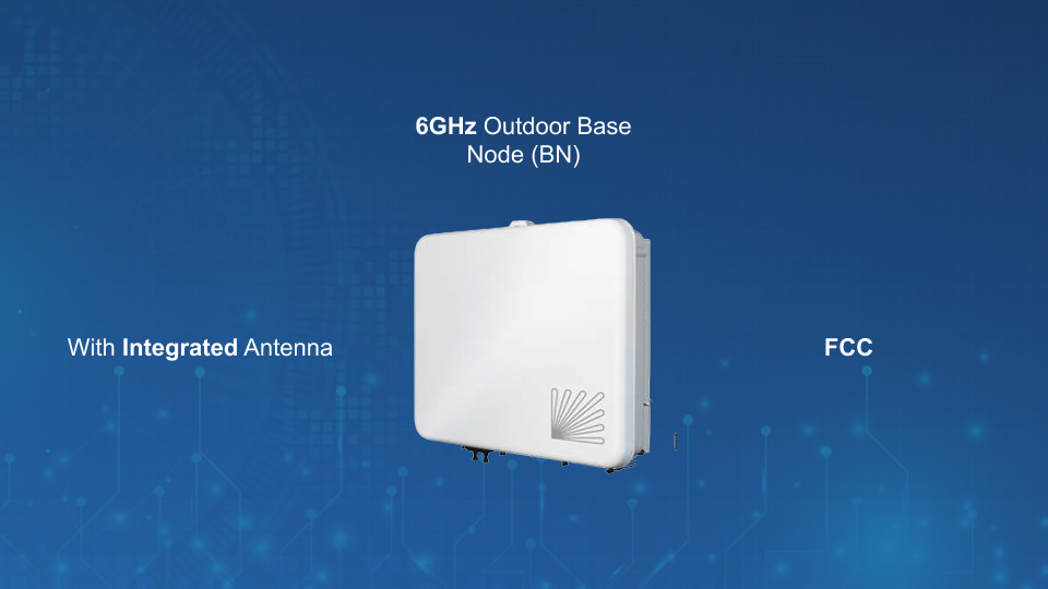 Tarana G1 6GHz Outdoor Base Node with integrated antenna, FCC compliant, supporting 5.725–6.875GHz, from Winncom Technologies.