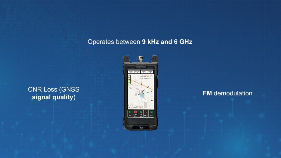 Bird SignalHawk SH-60S-AOA handheld RF spectrum analyzer with 6 GHz range and interference triangulation, offered by Winncom Technologies.