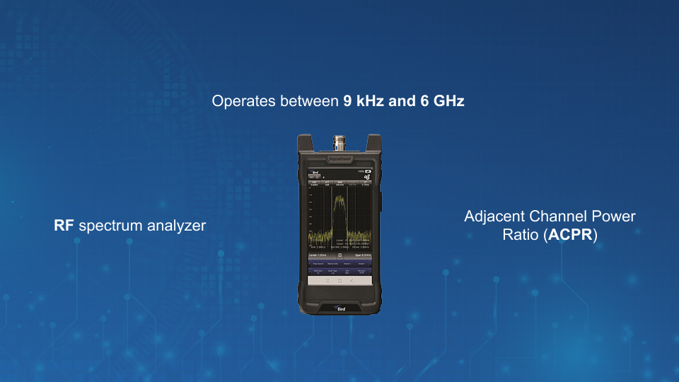 Bird SignalHawk SH-60S-TC handheld RF spectrum analyzer with 9 kHz to 6 GHz range and touchscreen, available from Winncom Technologies.