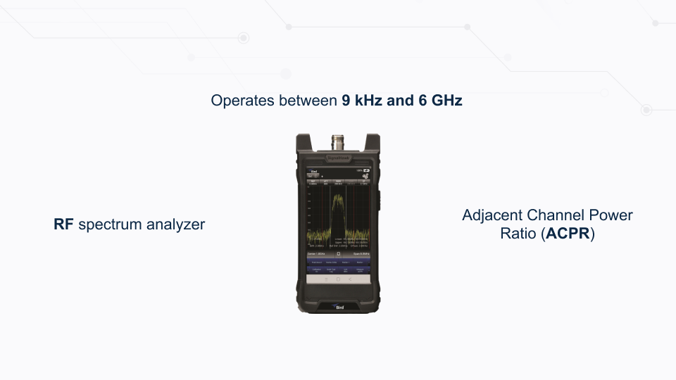 Bird SignalHawk SH-60S-TC handheld RF spectrum analyzer with 9 kHz to 6 GHz range and touchscreen, available from Winncom Technologies.