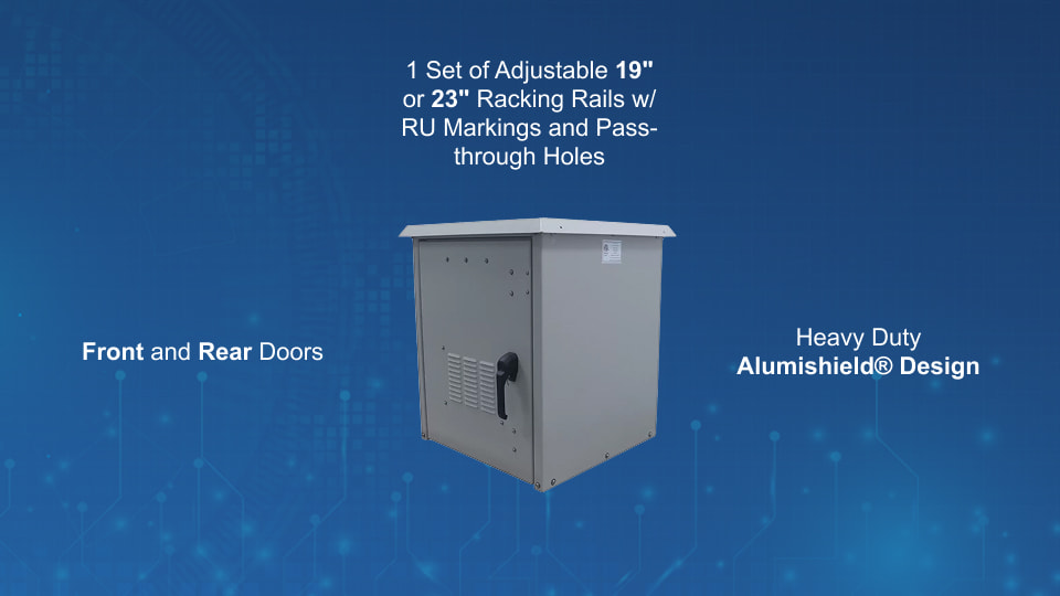 DDB OD-30DXC 15RU single bay outdoor enclosure with AlumiShield sun roof and NEMA-rated protection, available from Winncom Technologies.
