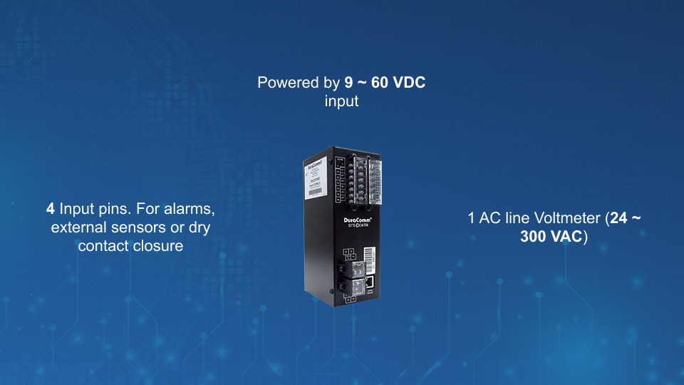 DuraComm DC-RMCU1 SITE CENTRI remote monitor and control unit for DC loads, AC power, and alarms, available from Winncom Technologies.