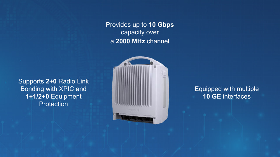 Ericsson MINI-LINK 6352 outdoor microwave node with 10 Gbps capacity, 2000 MHz E-band channel, and 10 GE interfaces, from Winncom Technologies.