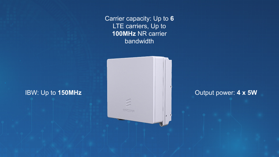 Ericsson Radio 4408 LTE micro radio with 4x5W output, 4T4R MIMO, multi-band support, and flexible mounting, from Winncom Technologies.