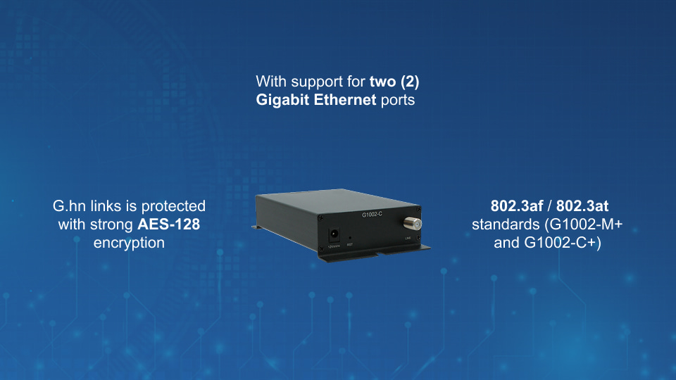 Positron G.hn to Ethernet with POE/POE+ Managed Demarcation Point adapter for Gigabit connectivity and VLAN support, from Winncom Technologies.