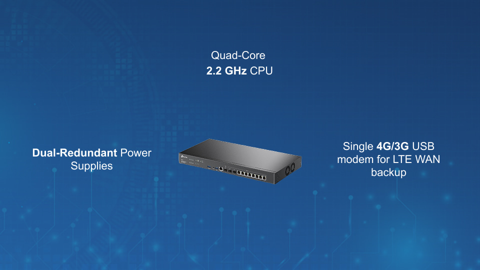 TP-Link ER8411 Omada VPN Router with 10G SFP+ and GE ports, available at Winncom Technologies.
