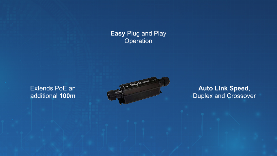 Tycon POE‑EXT‑GD‑HP outdoor Gigabit 802.3at PoE extender, extends Ethernet up to 300m over CAT6, weatherproof, from Winncom Technologies.