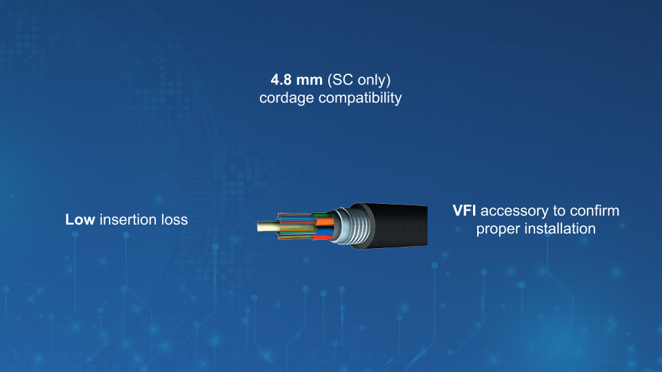 AFL Gel-Free Armored OSP Loose Tube Fiber Optic Cable with steel corrugated armor.