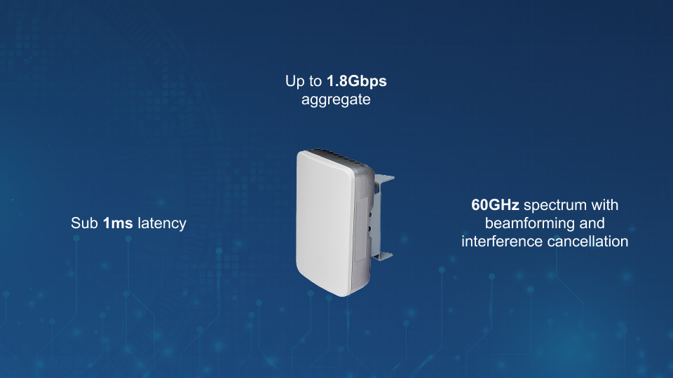 K60 60GHz Outdoor Wireless Network Radio Unit with 128-element beamforming antenna for high-capacity links.
