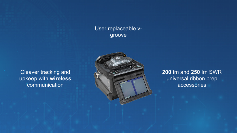 Fujikura 90R mass fusion splicer for high-density ribbon fiber splicing in enterprise and metro networks.