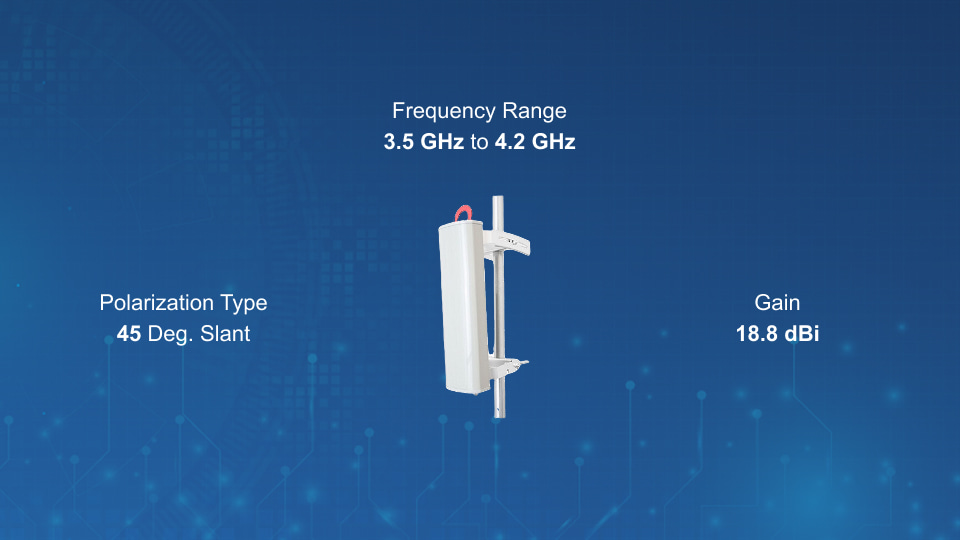 KP-3DP33S-45 33° Sector Antenna, 18.8 dBi, 2-Port, Dual Slant for 3.5GHz–4.2GHz | Winncom Technologies