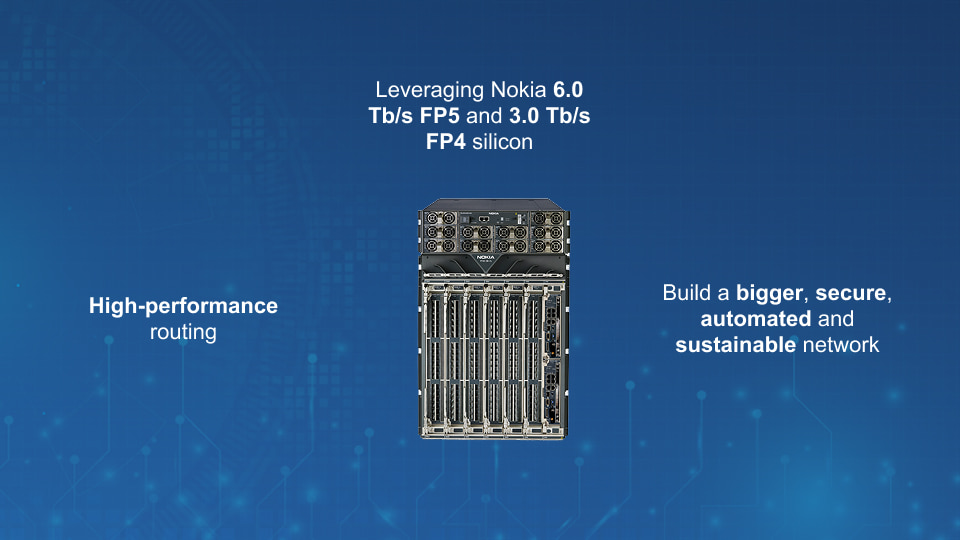 Nokia 7750 SR-s Service Router providing scalable edge and core IP routing with advanced performance.