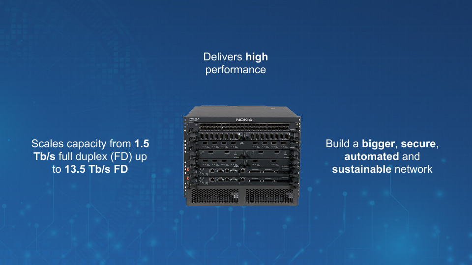 Nokia 7750 Service Router delivering high-performance IP routing with security and scalability.