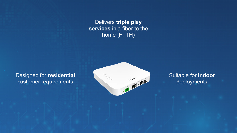 Nokia XS-010X-Q XGS-PON SFU ONT with 1/10 Gigabit Ethernet port for fiber-to-the-home deployments.