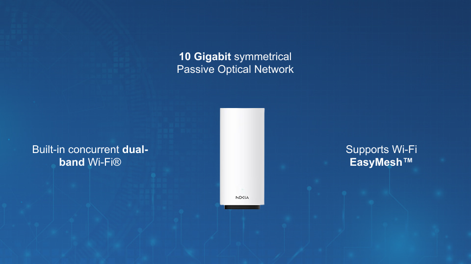 Nokia XS-2426X-A residential gateway ONT with dual-band Wi-Fi 6 EasyMesh and XGS-PON support.