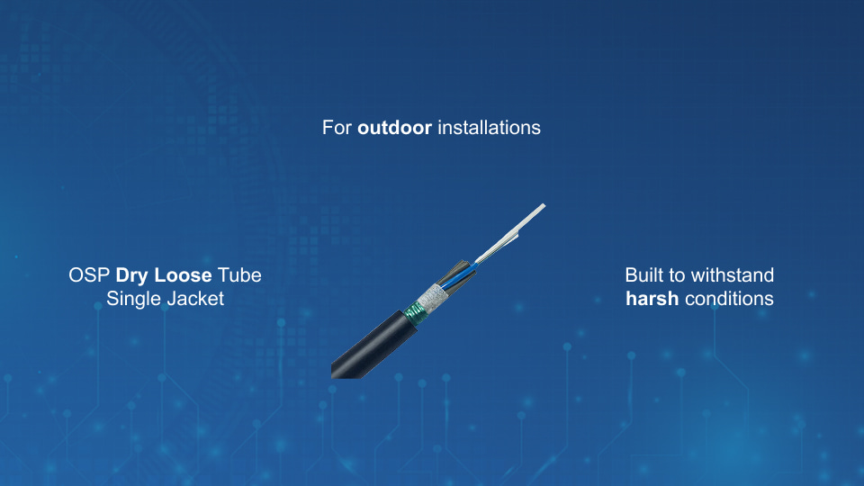 Outdoor fiber optic cable OSP dry loose tube with armored and non-armored options.