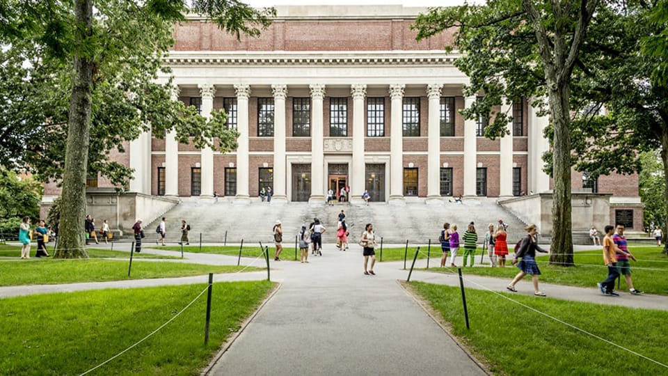 A group of students walking and chatting in front of a building labeled “BIBLIOTECA,” with one student seated on steps reading a book.